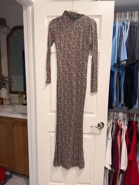 Vici Taupe and Black Leopard Print Long Sleeve Maxi Dress